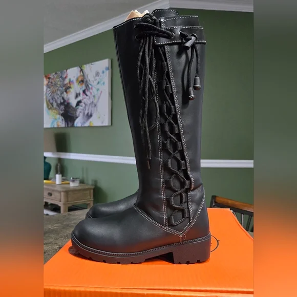 Milwaukee Black 17-Inch Lace Side Leather Boots with Contrast Stitching #1124 - Picture 6 of 16